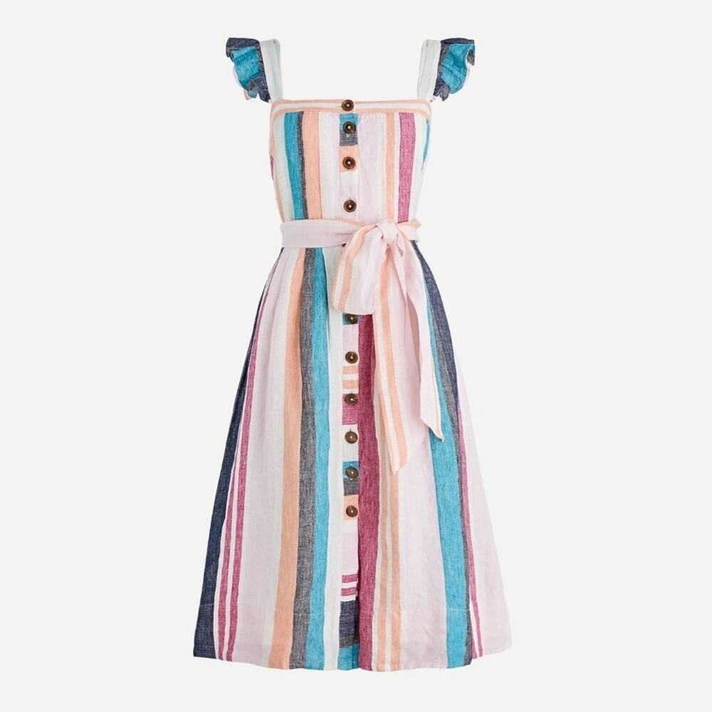 NEW J.Crew Striped Linen Midi Dress Size 6 - Picture 2 of 10